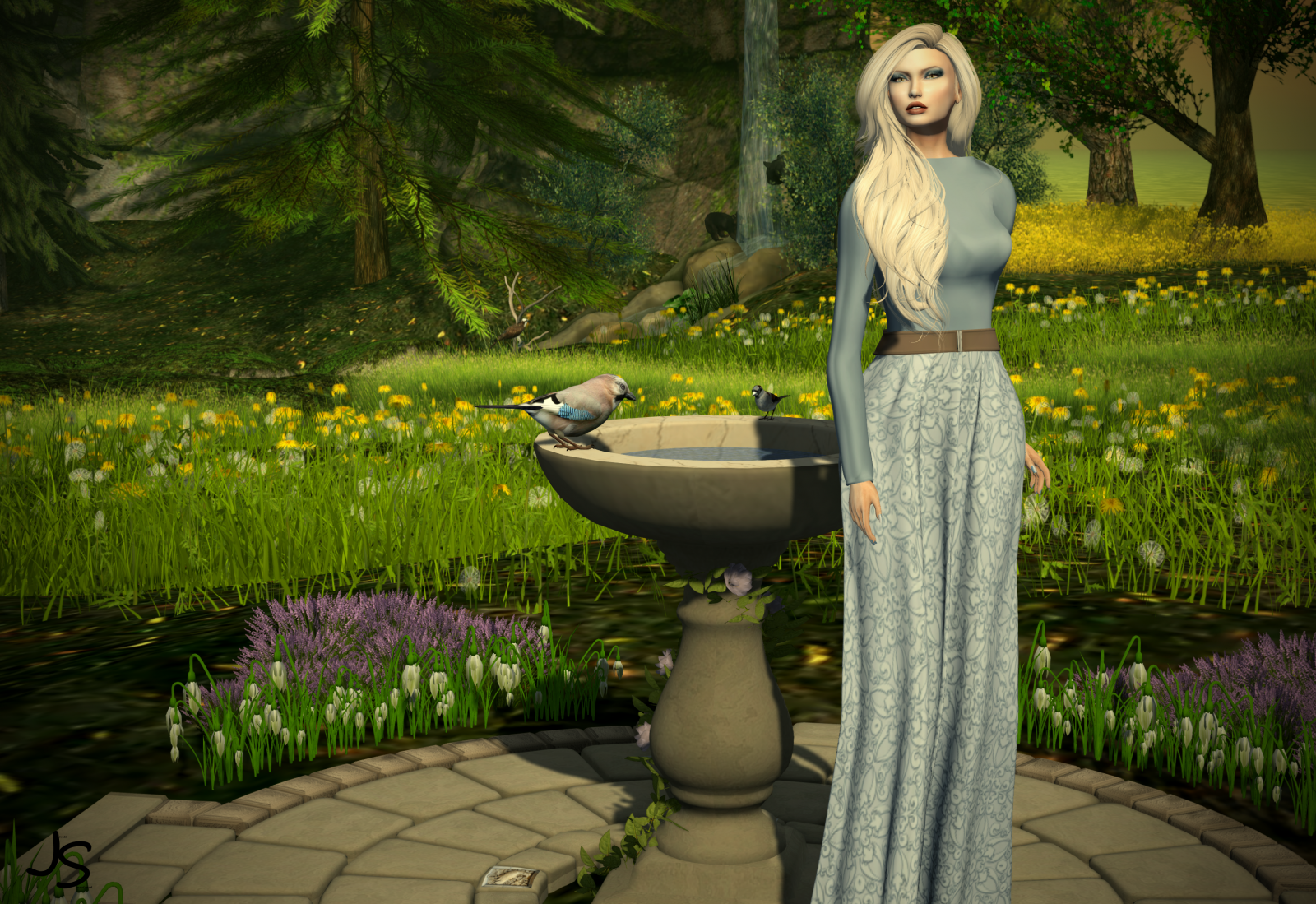 bionda, fiori, giardino, fotografia, verde, blu, moda, capelli, primavera, cortile, ARTE, fiore, artistico, foto, flora, SL, seconda vita, toga, colorblock, artphotography, immagine dello schermo, slfashion, bosco, botanica, floristica, alme, dela, Lybra