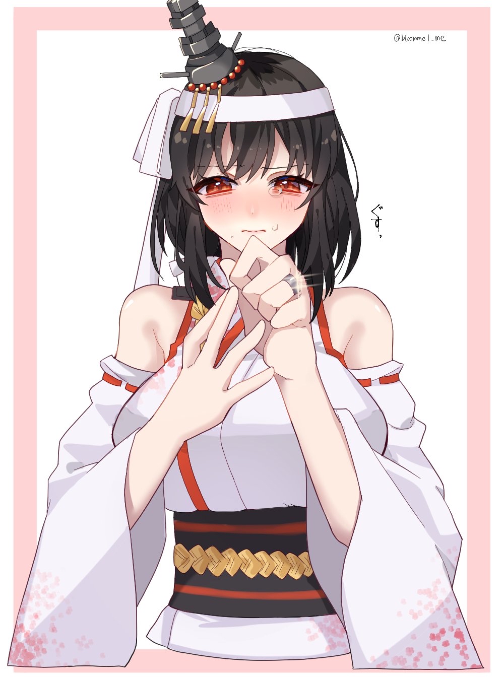 anime, anime girls, Kantai Collection, Yamashiro KanColle, capelli corti, capelli neri, vestiti giapponese, assolo, opera d'arte, arte digitale, fan art
