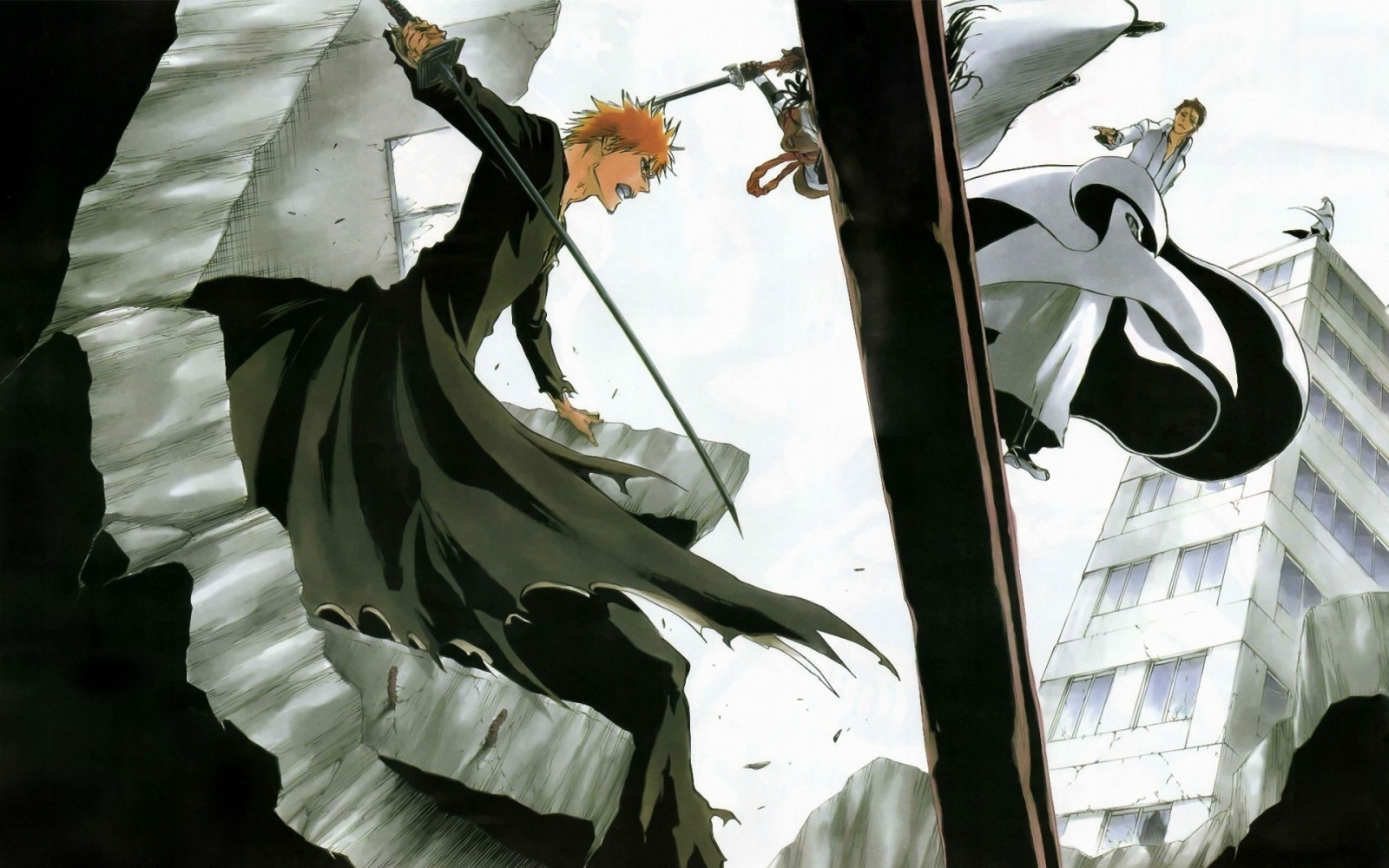 Wallpaper anime, Bleach, ichigo, captain aizen, tousen, battle