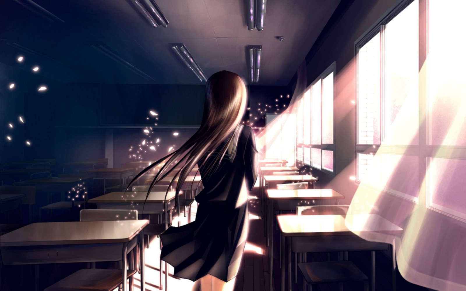 anime, anime girls, uniforme scolastica, personaggi originali, aula, leggero, palcoscenico, immagine dello schermo
