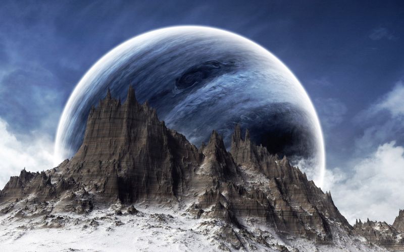 digitální umění, planeta, Měsíc, atmosféra, 1440x900 px, hora digitální umění, planeta, Měsíc, atmosféra, 1440x900 px, hora