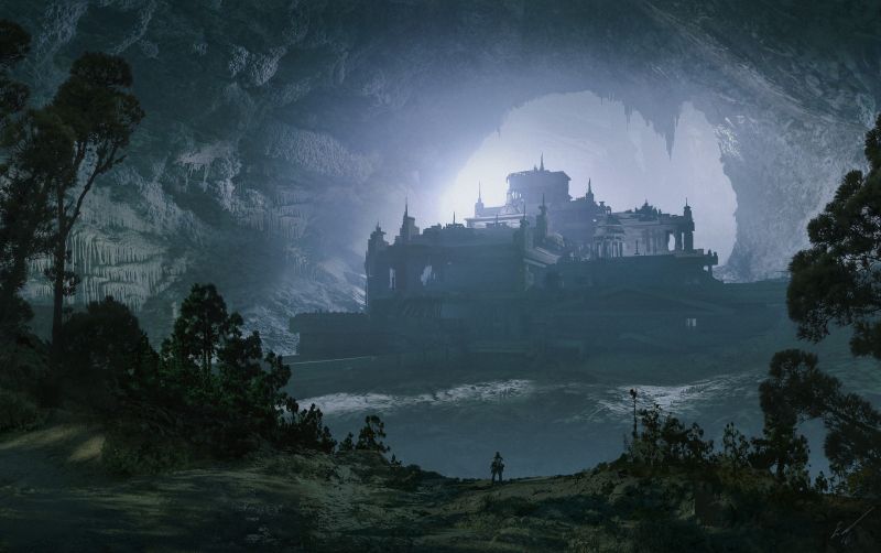 fantasy umění,Skála,Příroda,budova,hrad,stromy