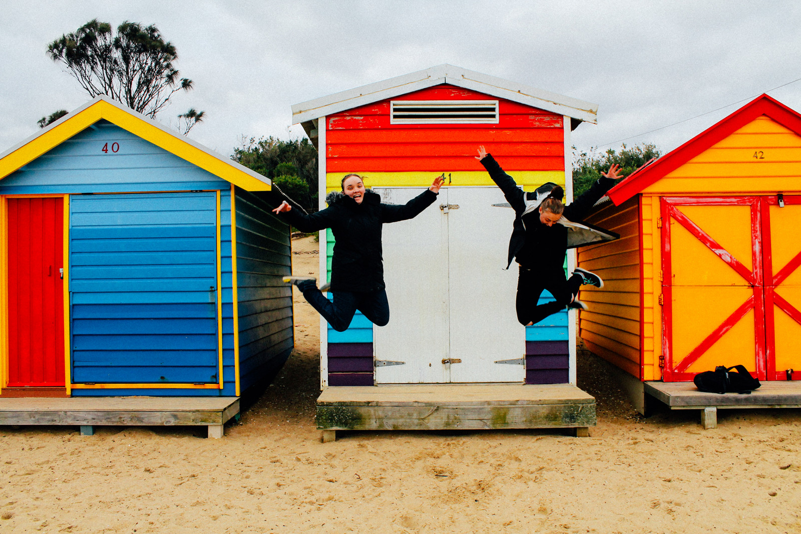 pláž, zatažený, Austrálie, Přátelé, Victoria, Melbourne, Brighton, barva, pláže, kůlna, Svatý, Kilda