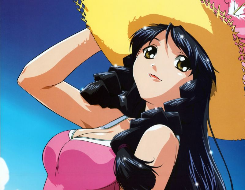 ilustracja, Anime, rysunek, brunetka, niebo, kapelusz ilustracja, Anime, rysunek, brunetka, niebo, kapelusz