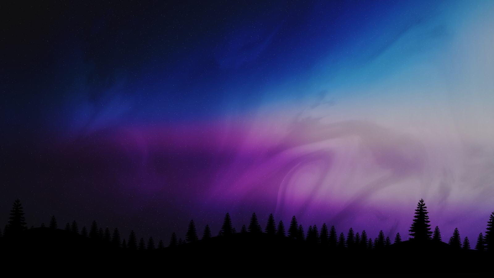 umělecká díla, hvězdy, noc, stromy, polární záře, galaxie