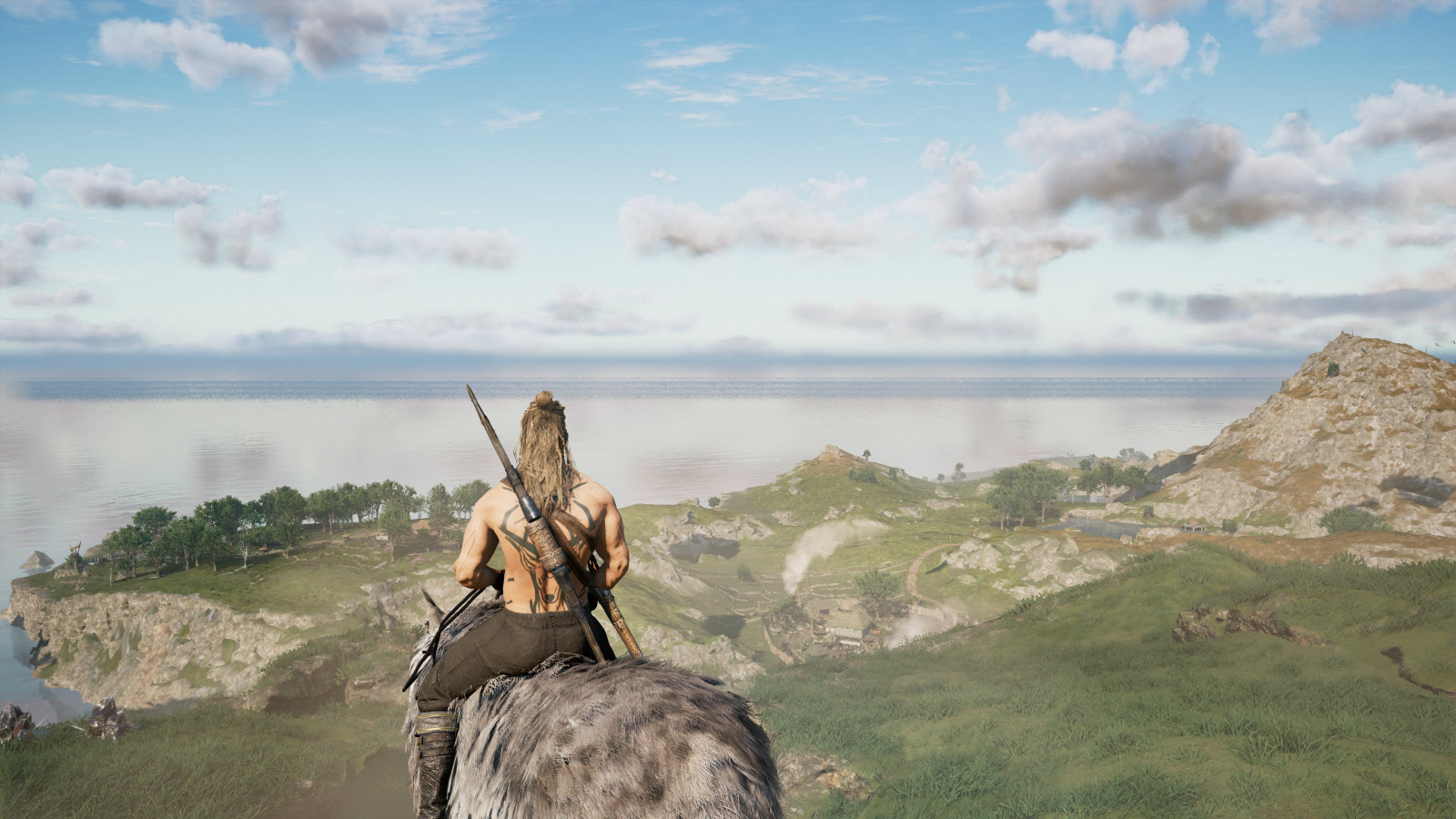 mrak, nebe, voda, rostlina, šaty, vysočina, Terén, kupa, tráva, krajina, lučina, hora, jezero, cestovat, working animal, dřevo, rekreace, Natural landscape, divočina, Skála, horizont, kopec, hudební nástroj, stock photography, sedící, step, volný čas, oceán, Klippe, Volně žijících živočichů, pobřeží, cg artwork, tundra, neočekávaný výskyt, dovolená