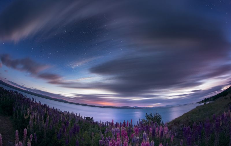 notte,cielo,stelle,nuvole,lago,natura
