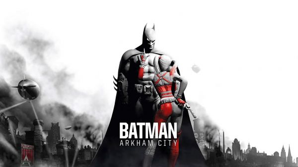 Batman Arkham City,city,black and white,characters,girl,pistol