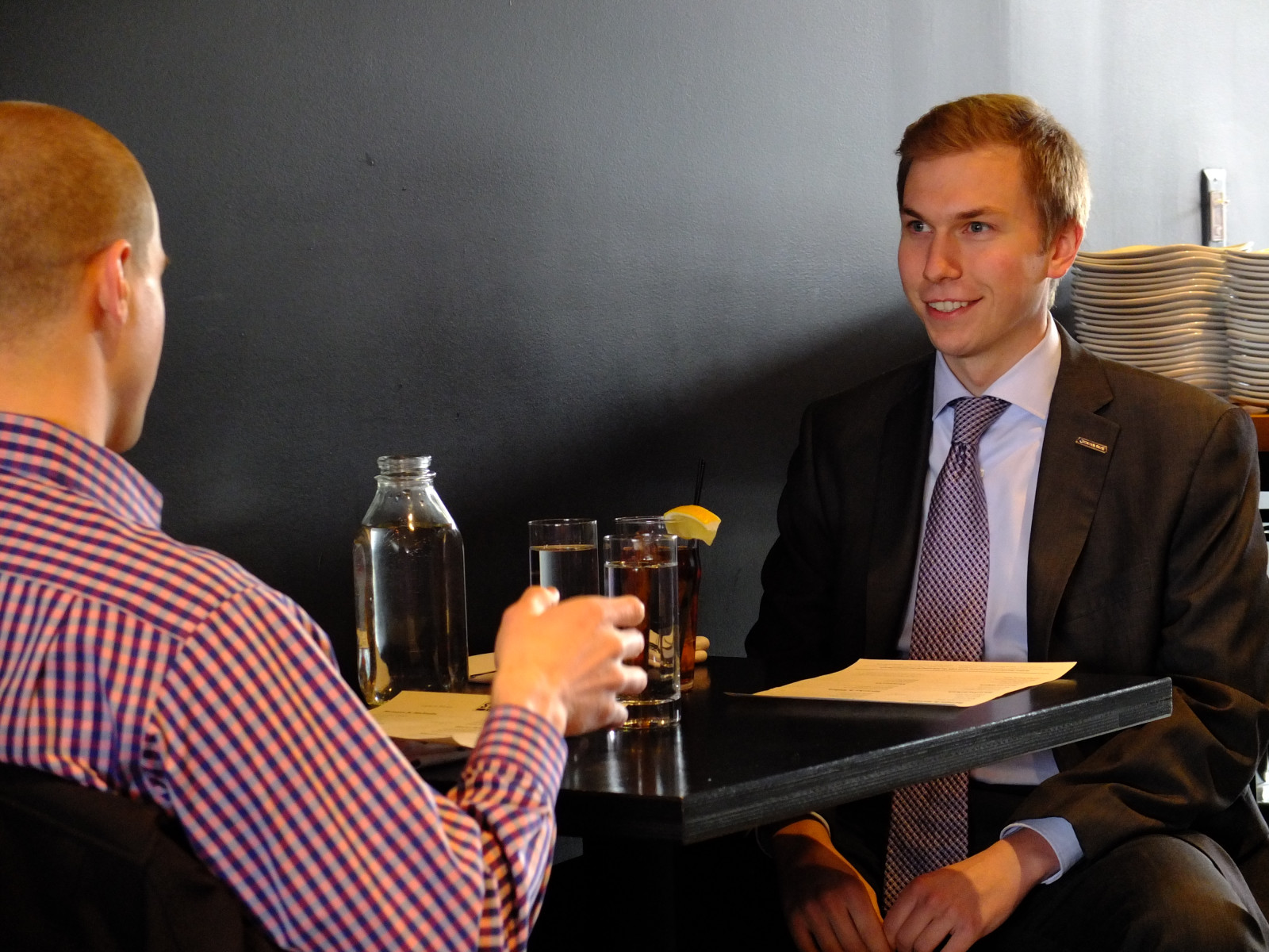 Wallpaper men, people, city, wall, table, drink, restaurant, tie