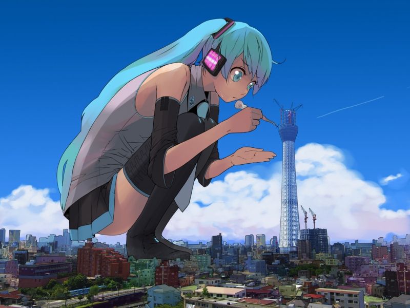 illustration, anime, cartoon, statue, Vocaloid, Hatsune Miku illustration, anime, cartoon, statue, Vocaloid, Hatsune Miku