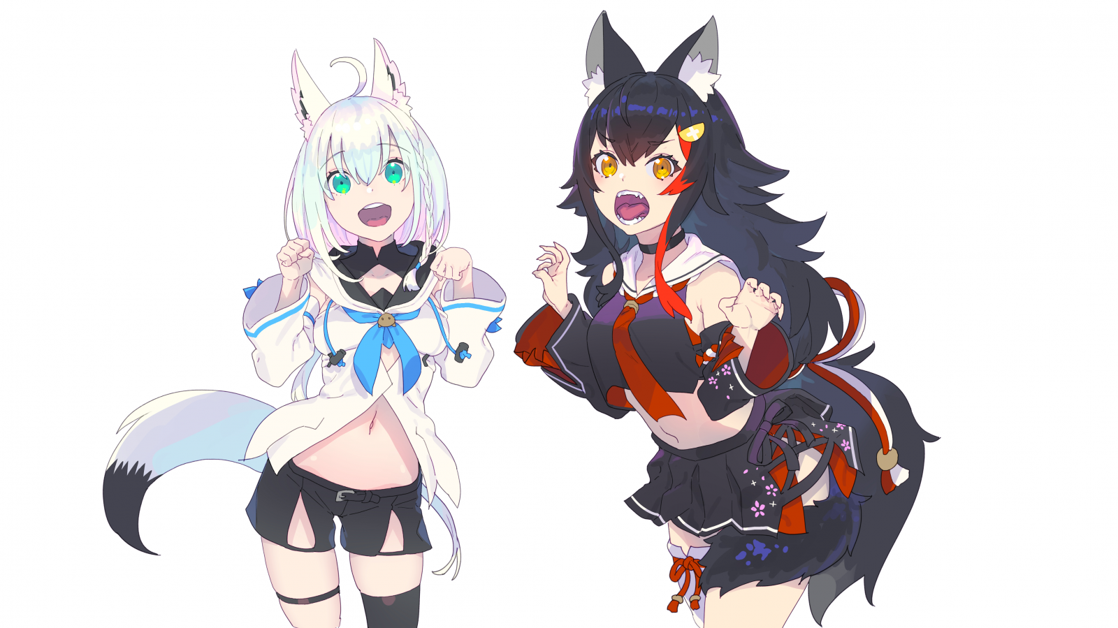 Shirakami Fubuki, zvířecí uši, anime dívky, Ookami Mio, Hololive