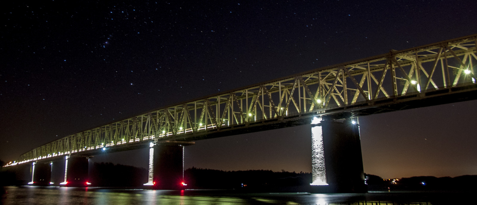 noc, nebe, hvězdy, most, Danmark, Jylland, kabel vydržel most, lighttrail, fredericia, Fyn, Middelfart, lillebaelt, gammellillebaeltsbro