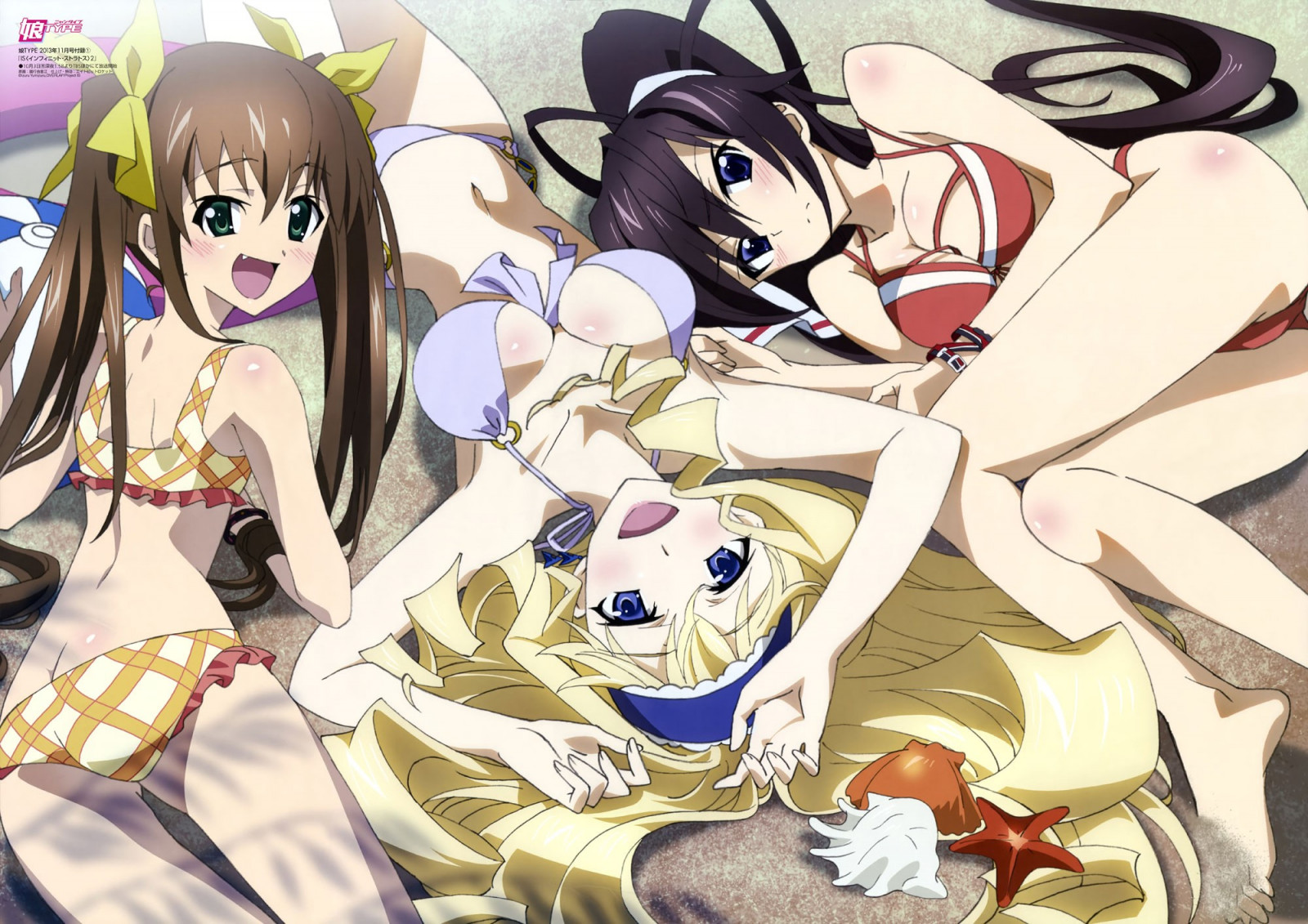 ilustrace, anime, anime dívky, Infinite Stratos, Shinonono Houki, Alcot Cecilia, Huang Lingyin, mangaka