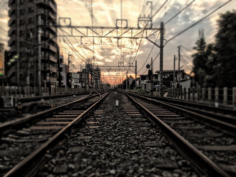 einfarbig, Stadtbild, Fahrzeug, Zug, Sonnenuntergang, Himmel