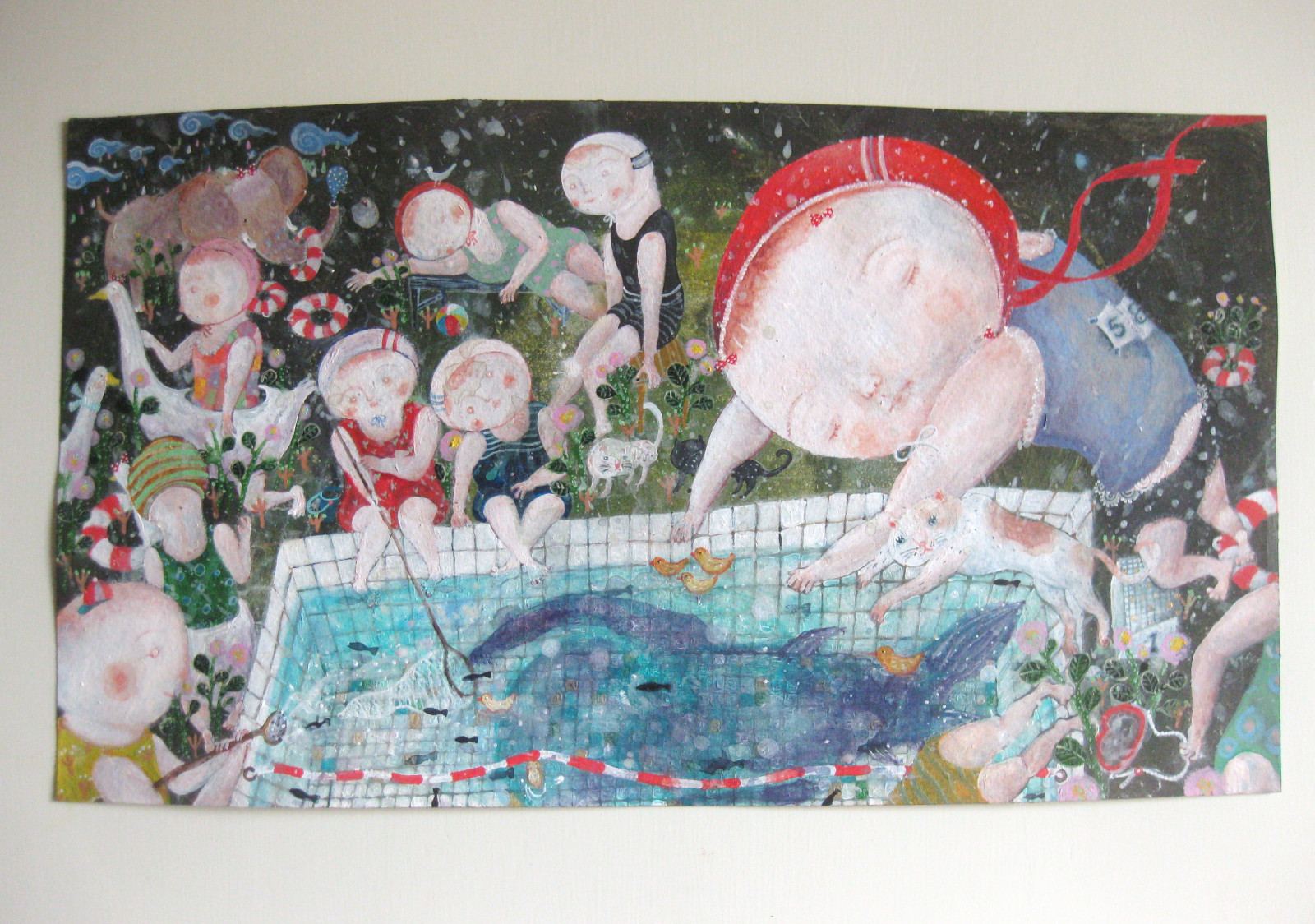 Čína, Červené, lidé, hk, Ryba, voda, bazén, anděl, plavání, kočka, temný, malování, hongkong, čínština, plavecký bazén, Artcolourflowerdoll, Fineartpaintingcrafthongkongchinachinesecoloeu