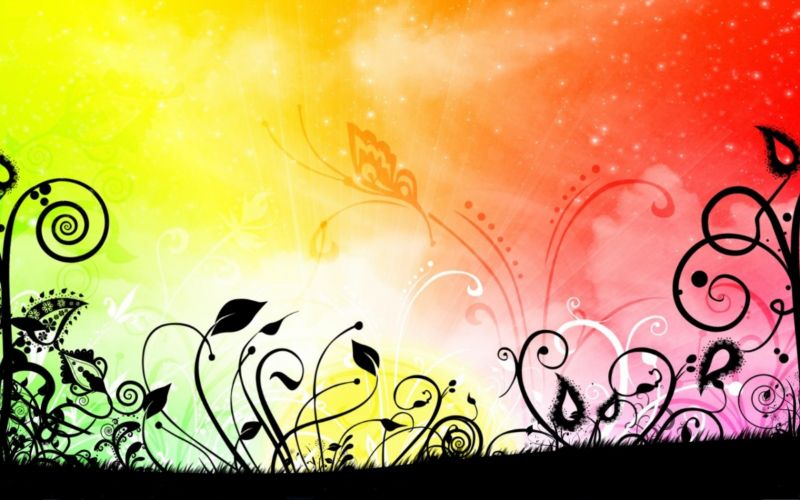 colorida, ilustração, céu, obra de arte, abstrato, Plantas colorida, ilustração, céu, obra de arte, abstrato, Plantas