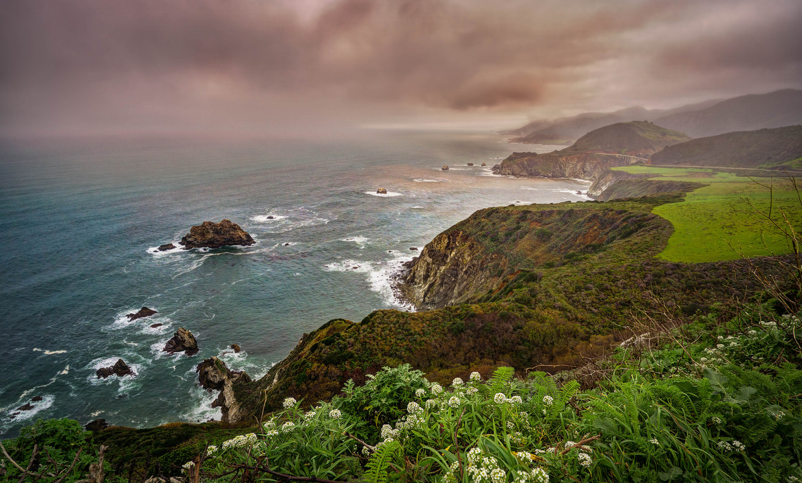 Wallpaper  California, bigsur, ocean, sea, coast, pacific, clouds, sky