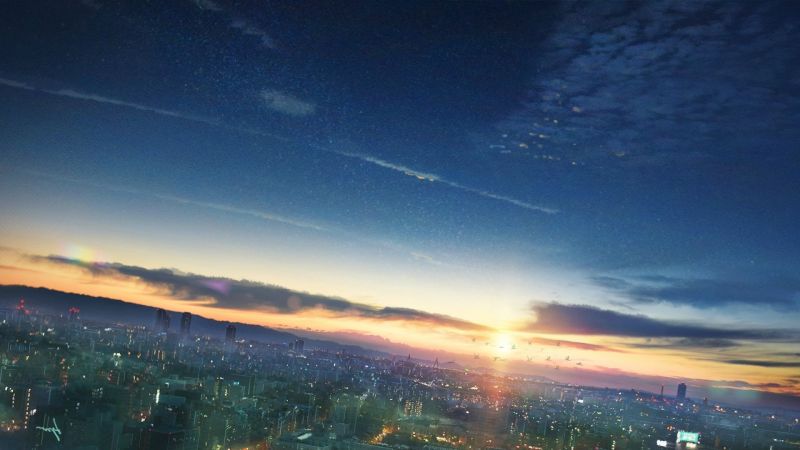 sunlight, sunset, cityscape, night, anime, sky sunlight, sunset, cityscape, night, anime, sky
