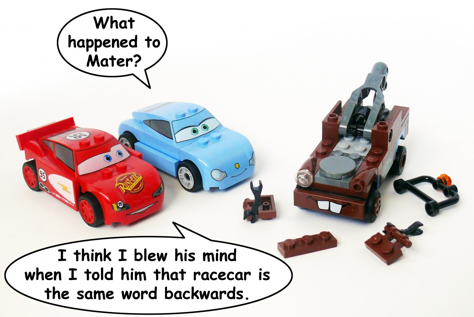 Wallpaper cars, car, racecar, word, funny, LEGO, explosion, mater, blow, Sally, same, mind