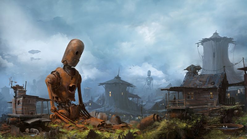 futuristický, robot, stroj, umělecká díla, sci-fi