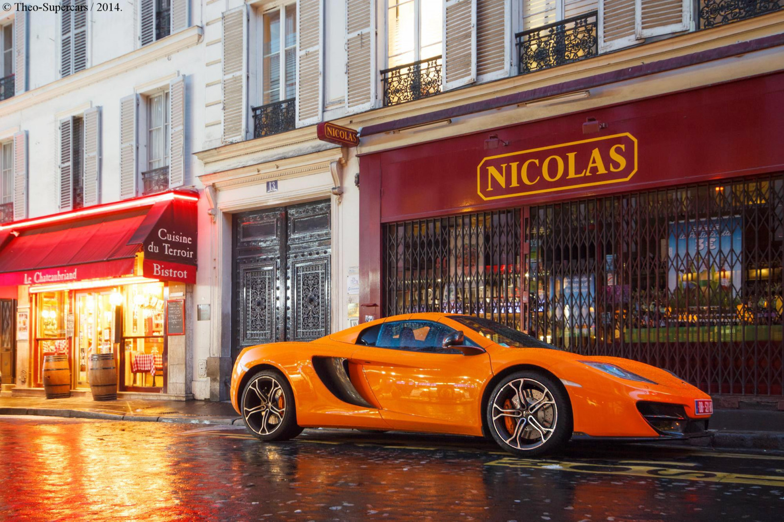 arancia, Parigi, pioggia, notte, ricco, McLaren, lusso, Raro, mp4, ambiance, 12c, mp412c