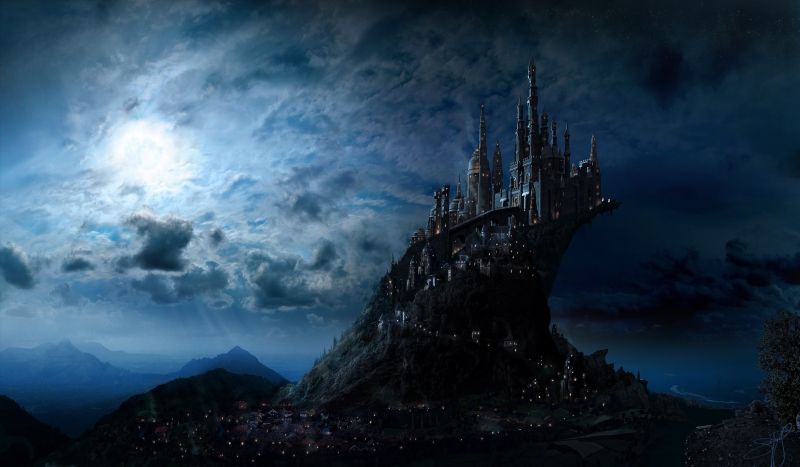 fantasy art, nacht, kasteel, hemel, avond, maanlicht fantasy art, nacht, kasteel, hemel, avond, maanlicht