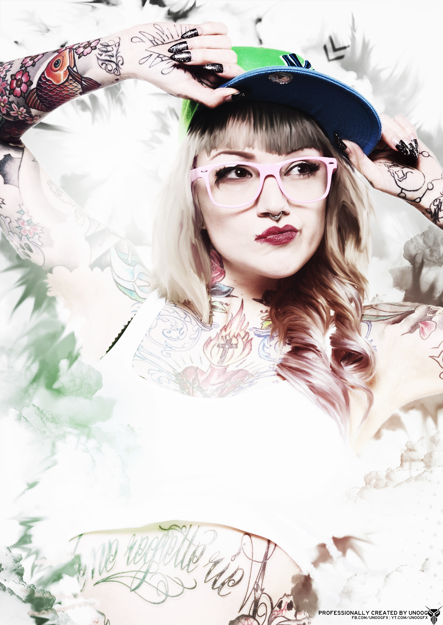 Wallpaper illustration, women, fantasy art, glasses, music, tattoo