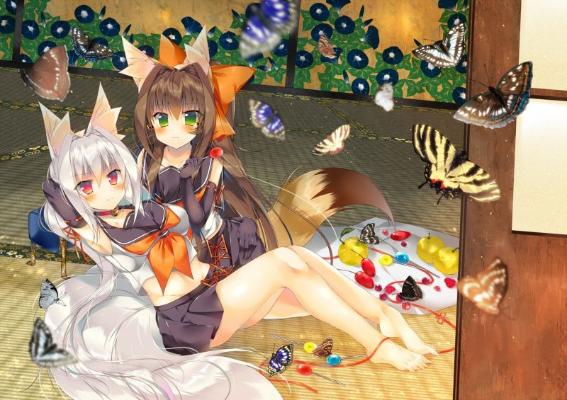 dlouhé vlasy, anime, anime dívky, jídlo, obojek, zvířecí uši dlouhé vlasy, anime, anime dívky, jídlo, obojek, zvířecí uši