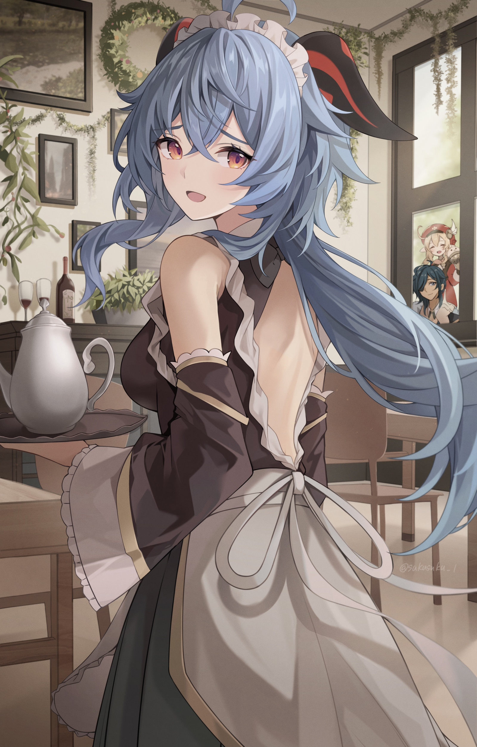 Genshin Impact, Ganyu Genshin Impact, Anime, Meninas anime, empregada, cabelo azul