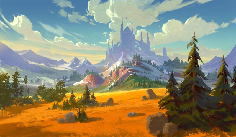 landscape, digital art, mountains, trees, MH C, nature landscape, digital art, mountains, trees, MH C, nature