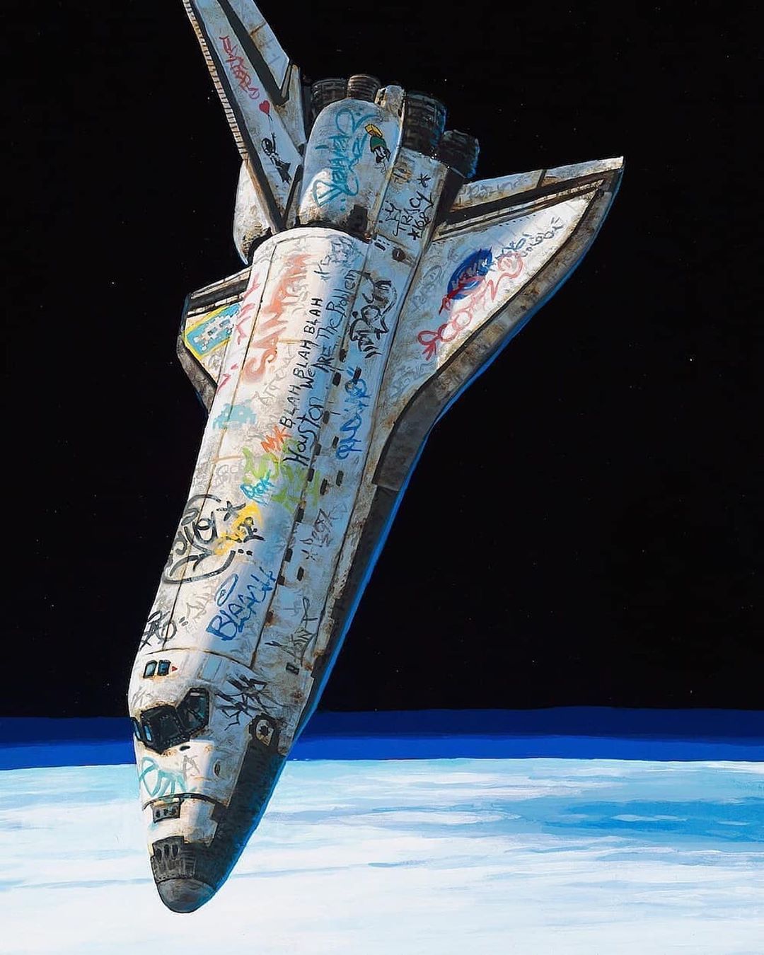 Space Shuttle, spazio, Terra, graffiti, stelle