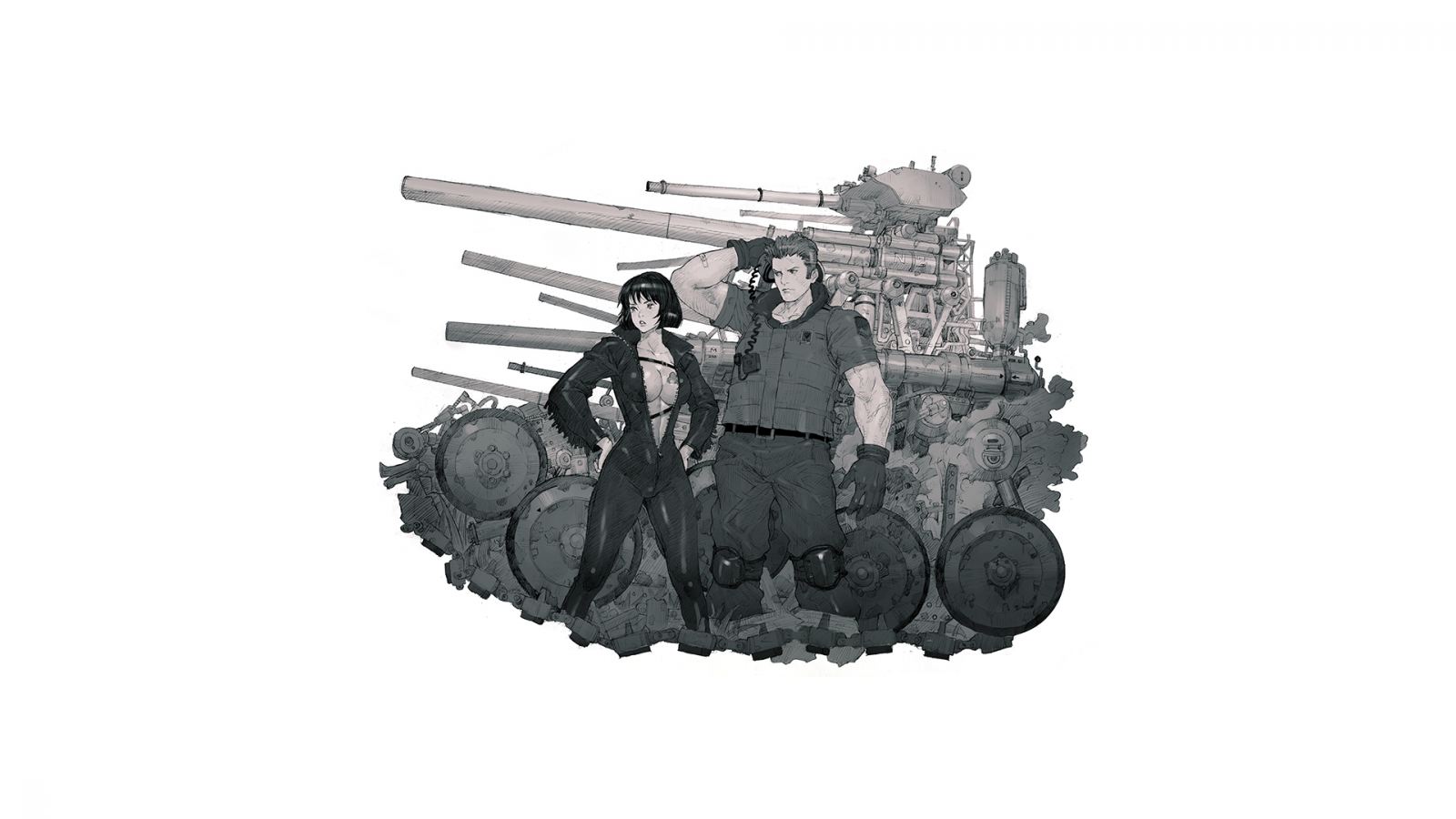 muži, anime, anime dívky, vozidlo, válka, zbraň, nádrž, válečný, stroj, bojové vozidlo, gun věžička