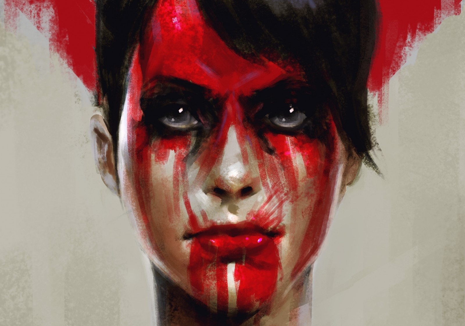 ansigt, maleri, Kvinder, rød, kunstværk, mund, klovn, hoved, KUNST, farve, scenekunst