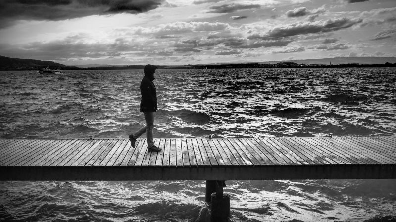 Černý a bílý, moře, nebe, voda, tělo z vody, horizont