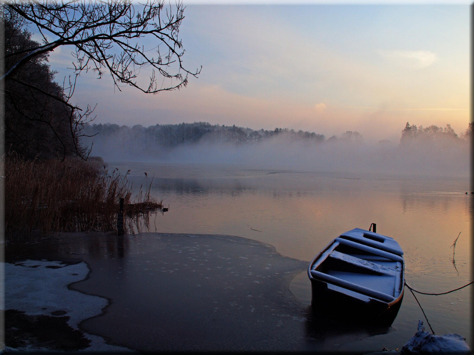 Wallpaper blue, winter, lake, water, boot, see, boat, wasser, Olympus