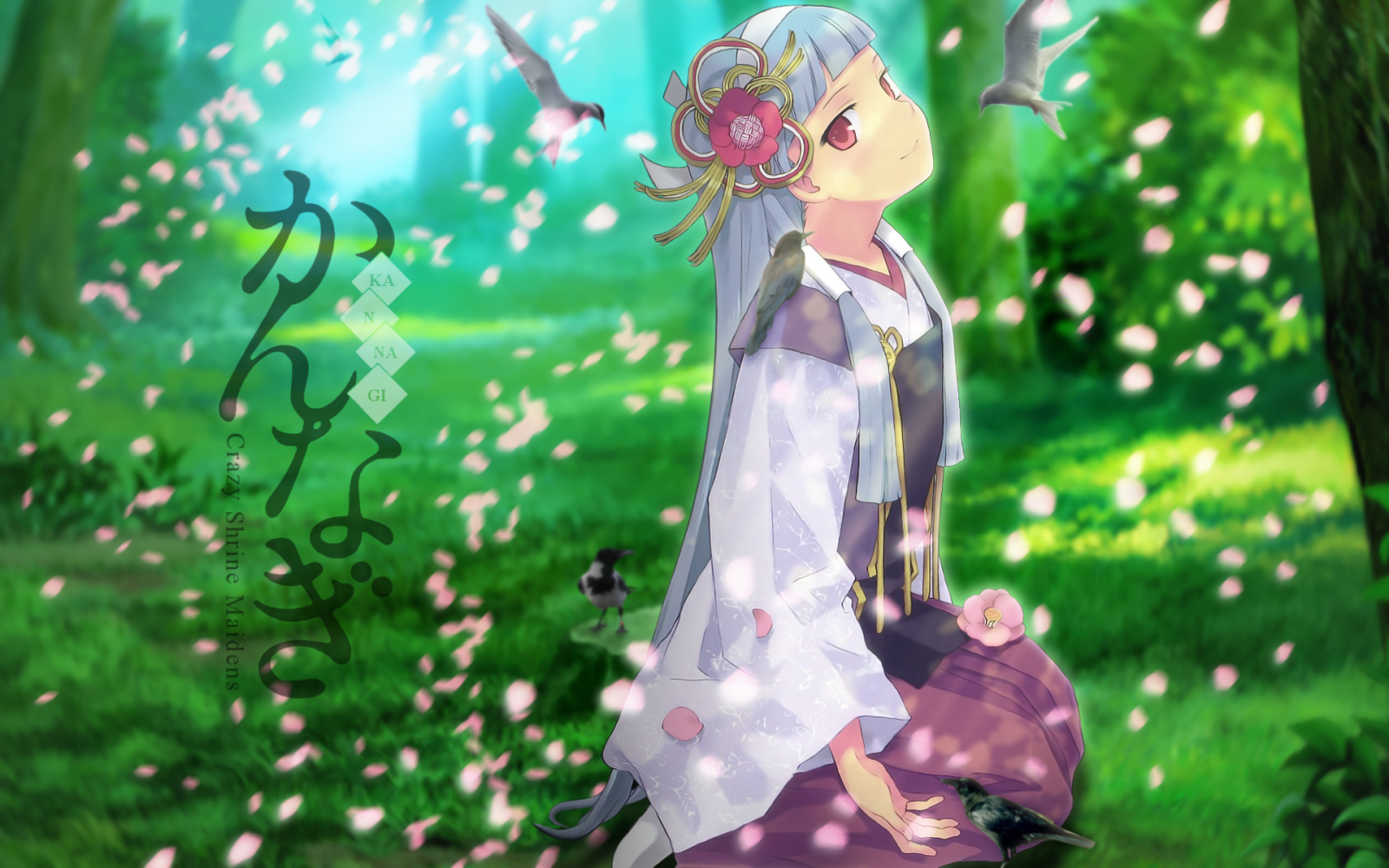 anime, anime dívky, zelená, Kannagi, Nagi Kannagi, květ, rostlina, flóra, víla