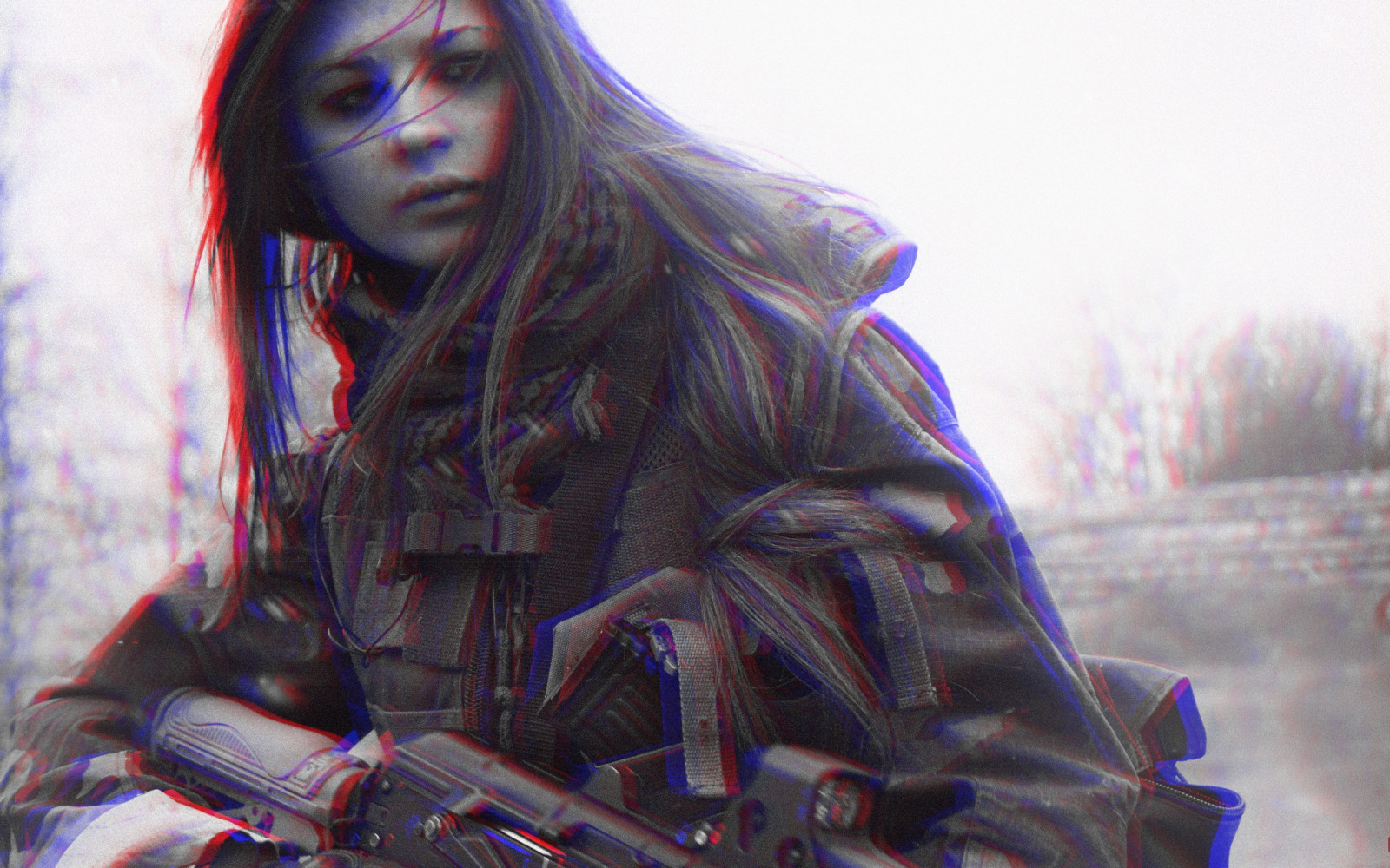 kobiety, fotografia, niebieski, moda, Anaglif 3D, kolor, obraz, zrzut ekranu