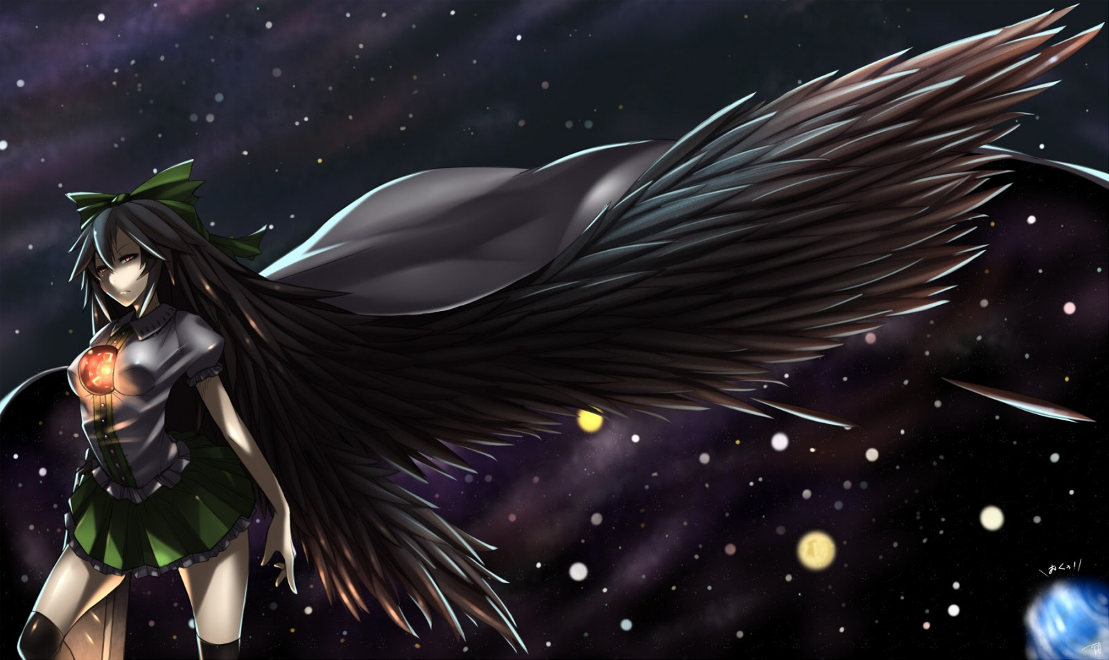 Masaüstü Anime, Touhou, Mitoloji, Reiuji Utsuho, kanat, Ekran