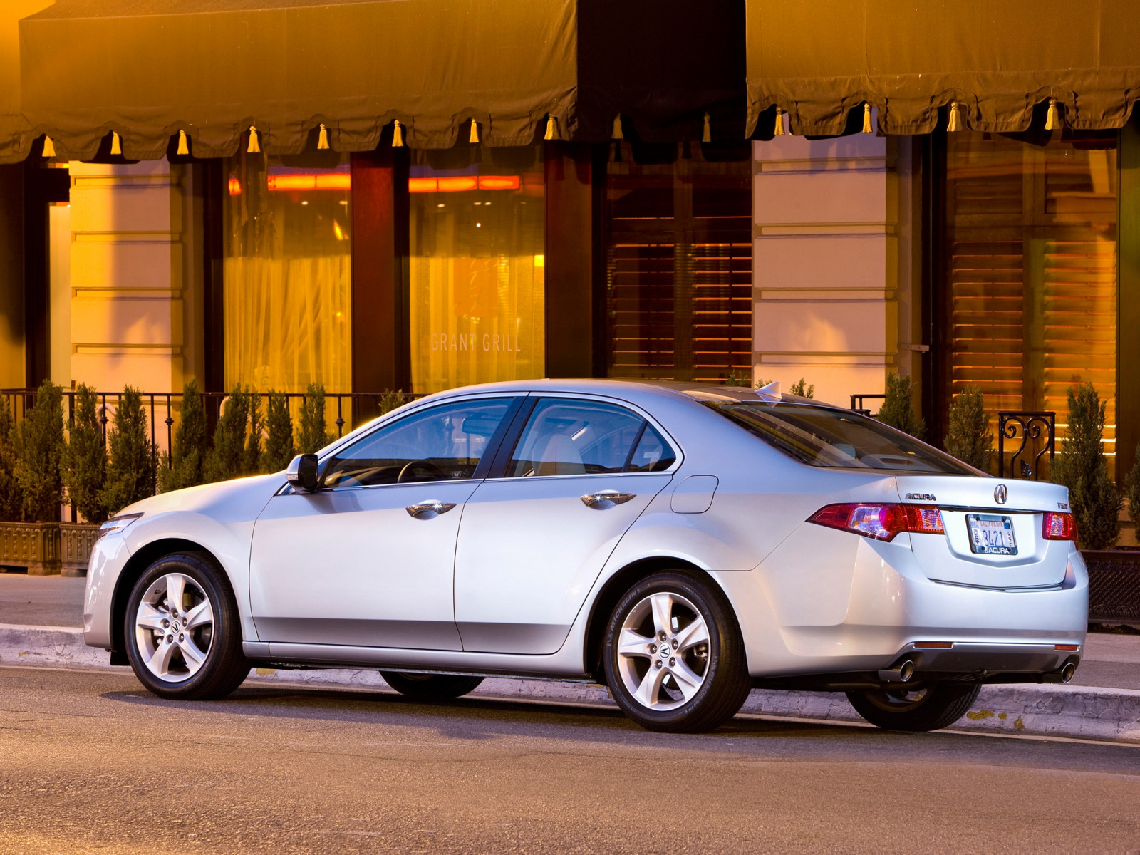 Wallpaper street, building, shrubs, Honda, side view, asphalt, Sedan