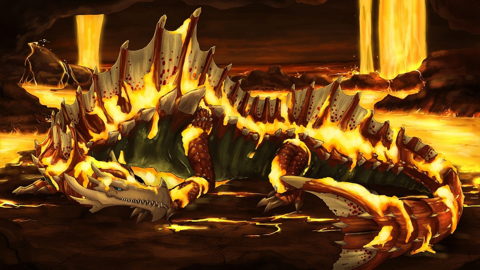 noc, oheň, drak, Lovec příšer, mytologie, Agnaktor, plamen, Snímek obrazovky