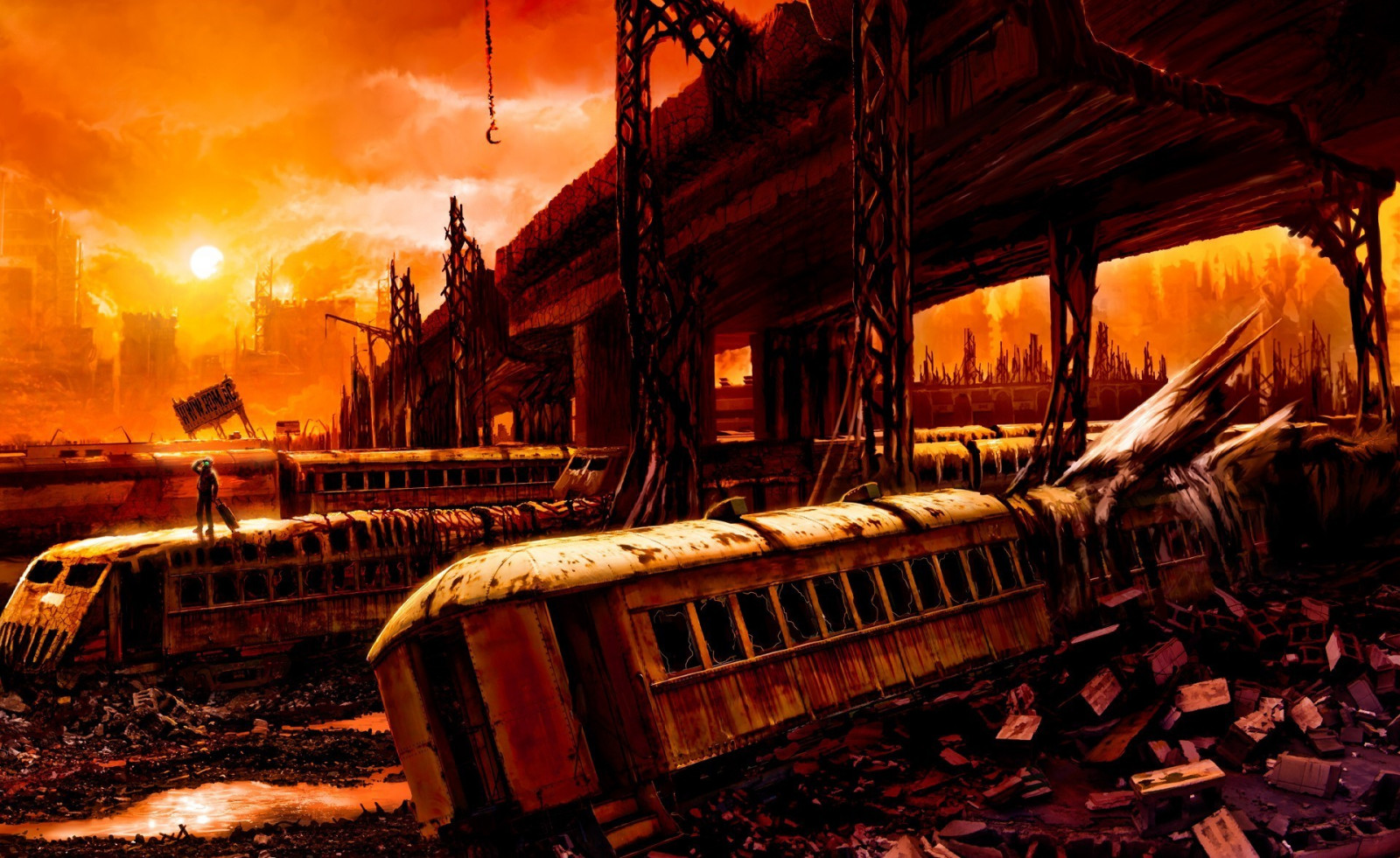 krajina, noc, apokalyptický, nebe, futuristický, umělecká díla, večer, Snímek obrazovky, 1920x1178 px, počítač tapeta