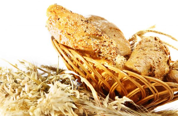 food, bread, wheat, white background, basket, herb