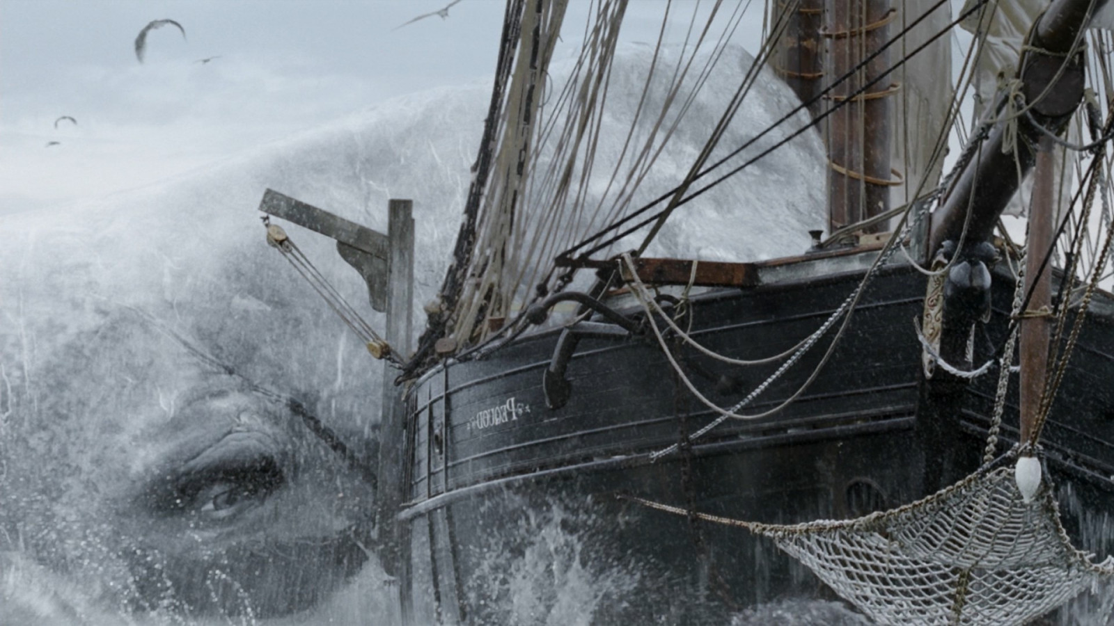 loď, loď, plachetnice, zvěř, moře, Příroda, sníh, zima, vozidlo, umělecká díla, vlny, velryba, sítě, Moby Dick, počasí, sezóna, plavidlo, stožár, 1920x1080 px