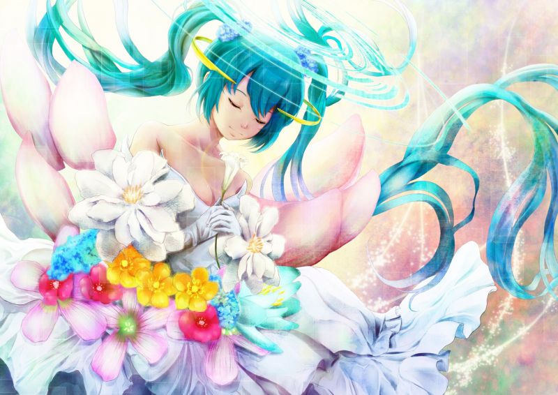 ilustracja, kwiaty, Anime, Dziewcząt anime, Vocaloid, Hatsune Miku ilustracja, kwiaty, Anime, Dziewcząt anime, Vocaloid, Hatsune Miku