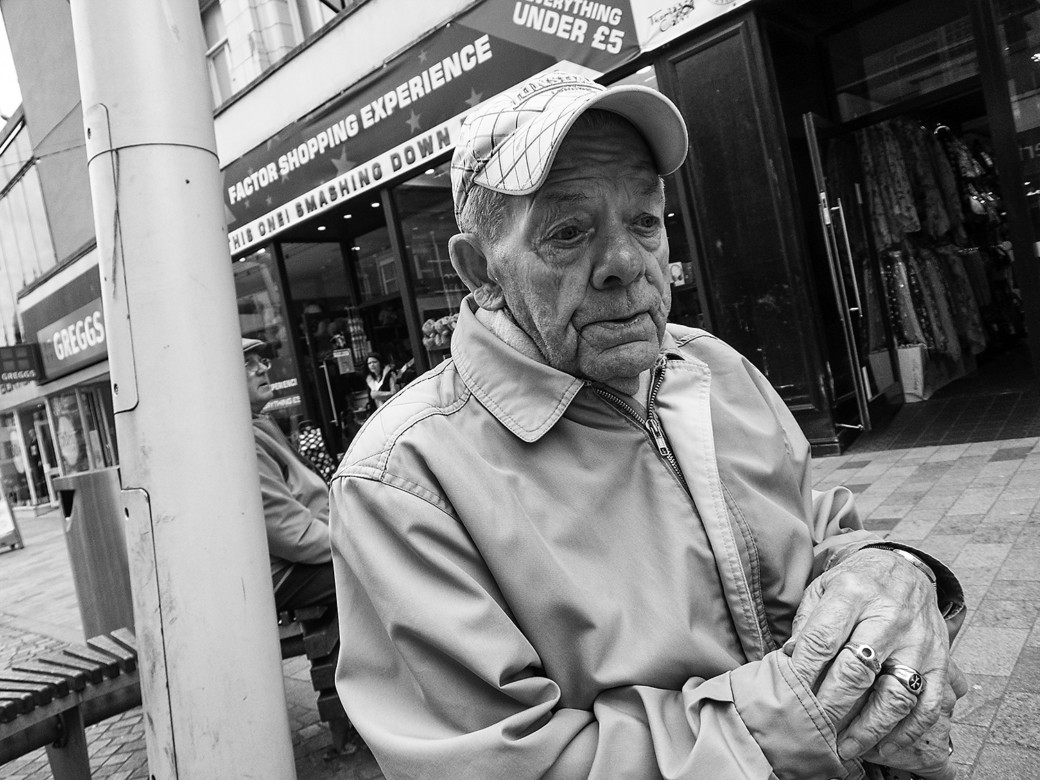 starý, tělesné, bílý, Černá, západ, čepice, smutek, Mono, oči, ruce, výraz, Severní, kroužky, příběhy, hledět, Blackpool, Gentleman