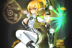 Wallpaper : illustration, gun, anime girls, cleavage, bodysuit, no bra