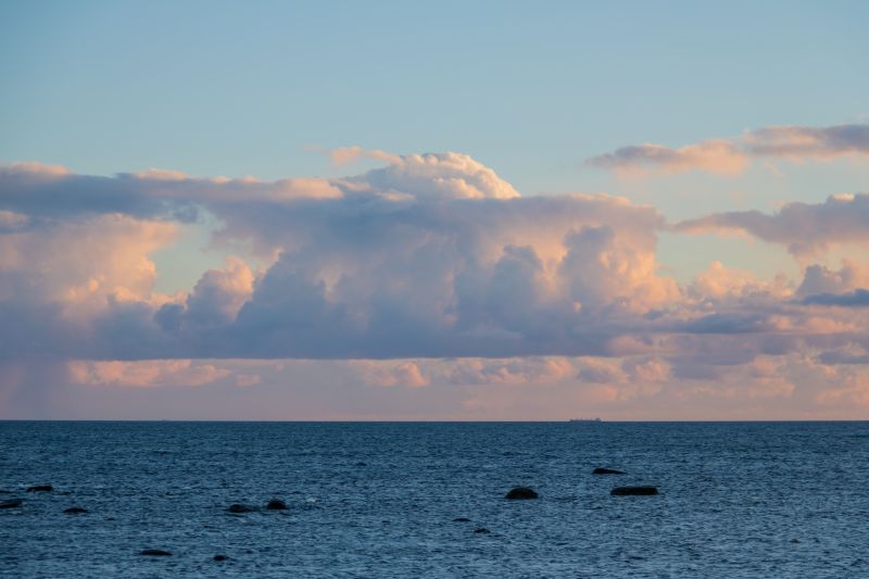 tramonto, mare, baia, puntellare, cielo, spiaggia