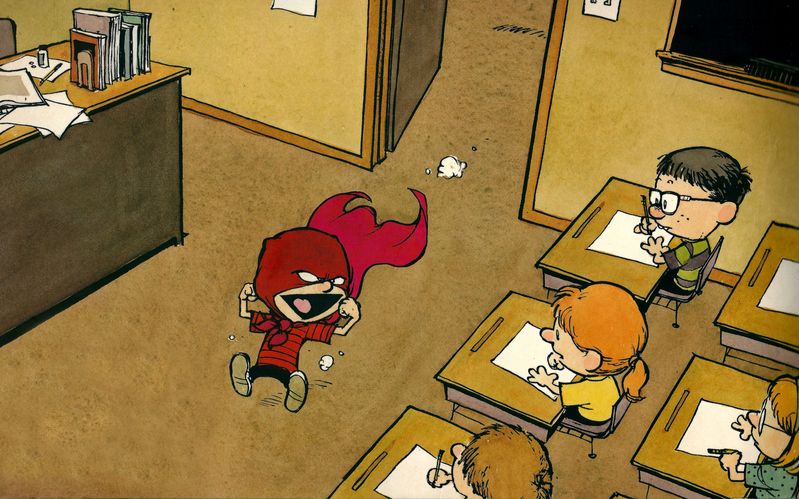 výkres, ilustrace, kreslená pohádka, super hrdina, škola, třída, komiks, Calvin a Hobbes, design, hry, Snímek obrazovky