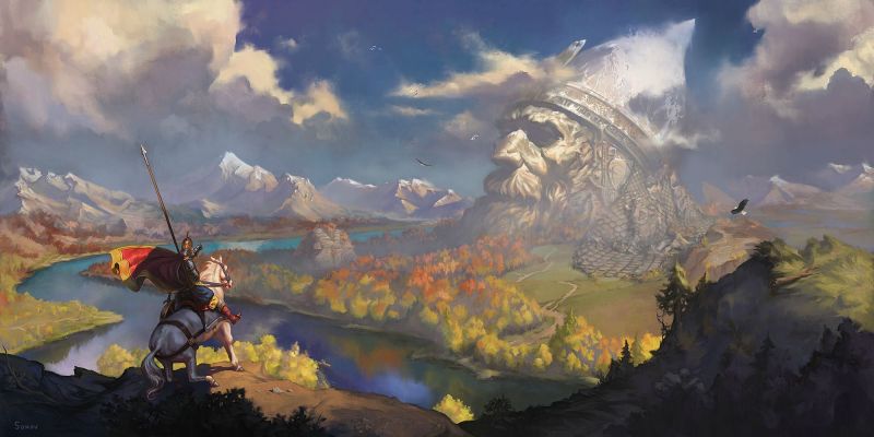 umělecká díla, fantasy umění, rytíř, kůň, socha, krajina