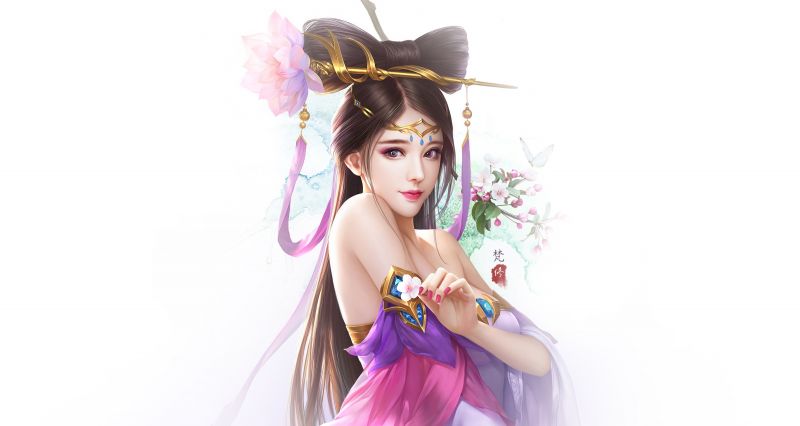Tác phẩm nghệ thuật, Cô gái tưởng tượng, Châu Á, Nền đơn giản Tác phẩm nghệ thuật, Cô gái tưởng tượng, Châu Á, Nền đơn giản